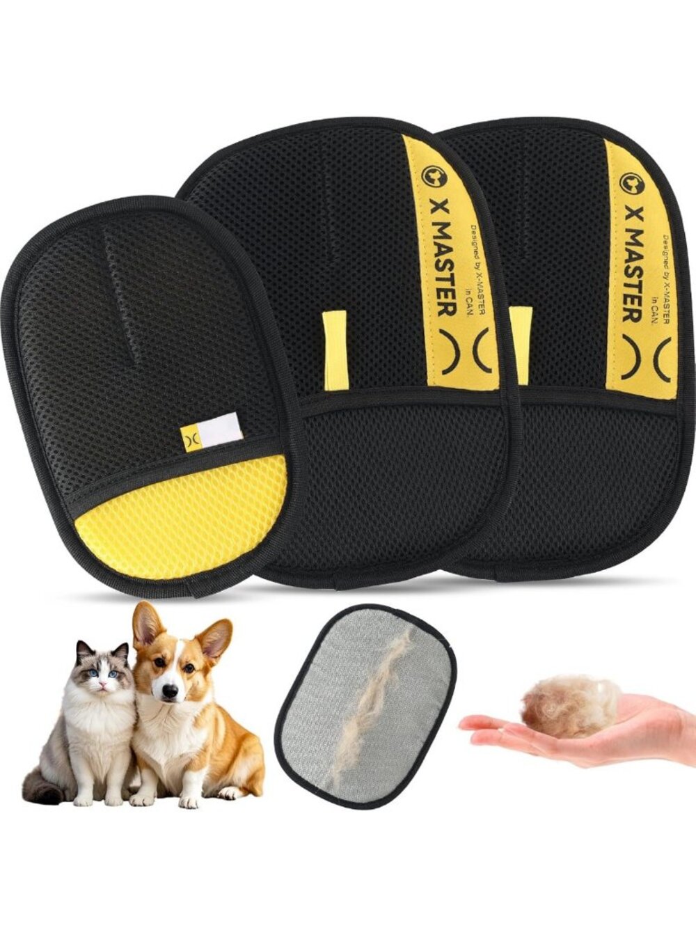 3-Pack Reusable Pet Hair Removal Gloves for Dogs & Cats - Electrostatic Cleaning